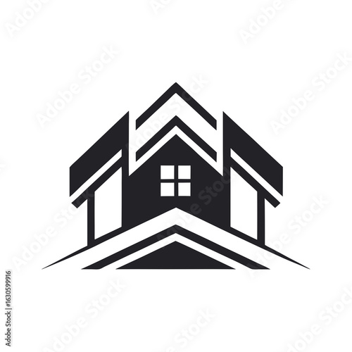 Modern House Logo Design on Black Background. A clean minimalist logo featuring a stylized house graphic