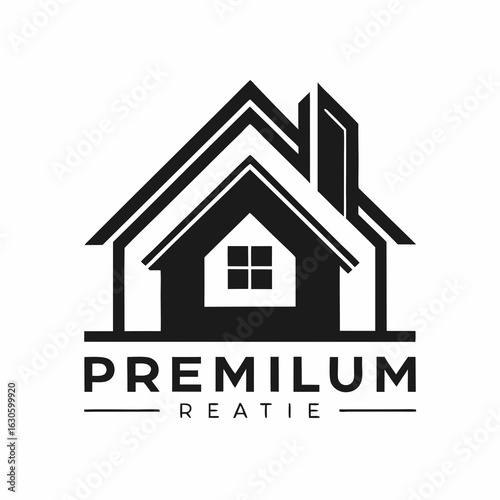 Modern House Logo Design on Black Background. A clean minimalist logo featuring a stylized house graphic