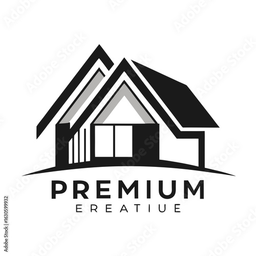 Modern House Logo Design on Black Background. A clean minimalist logo featuring a stylized house graphic