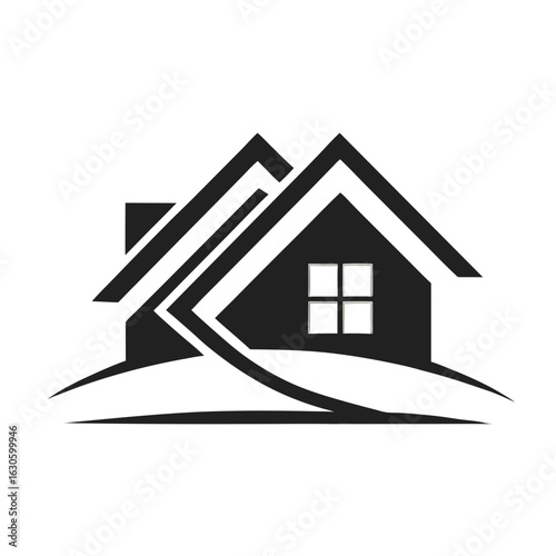 Modern House Logo Design on Black Background. A clean minimalist logo featuring a stylized house graphic