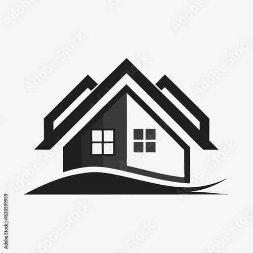 Modern House Logo Design on Black Background. A clean minimalist logo featuring a stylized house graphic