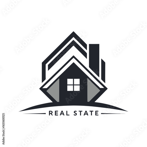 Modern House Logo Design on Black Background. A clean minimalist logo featuring a stylized house graphic