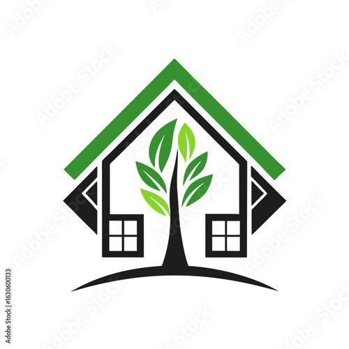 Modern House Logo Design on Black Background. A clean minimalist logo featuring a stylized house graphic