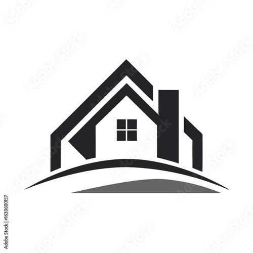 Modern House Logo Design on Black Background. A clean minimalist logo featuring a stylized house graphic