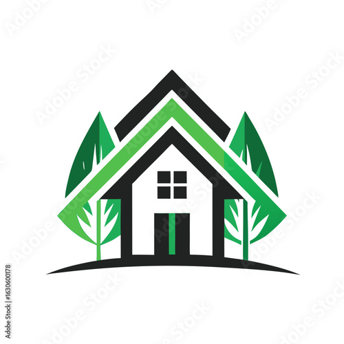 Modern House Logo Design on Black Background. A clean minimalist logo featuring a stylized house graphic