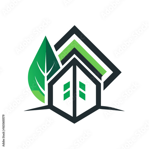 Modern House Logo Design on Black Background. A clean minimalist logo featuring a stylized house graphic