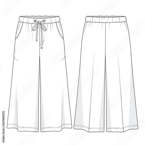 Vector art of fashion flat sketch of culottes pants isolated on white background