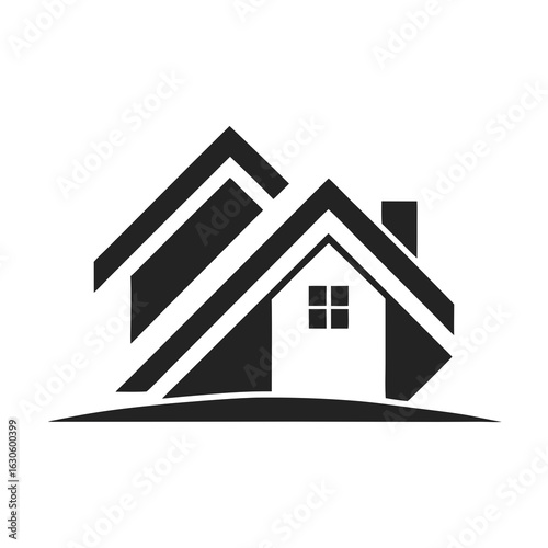 Modern House Logo Design on Black Background. A clean minimalist logo featuring a stylized house graphic