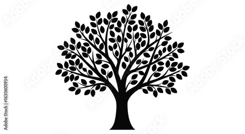 Vector art of black silhouette of a stylized tree isolated on white background