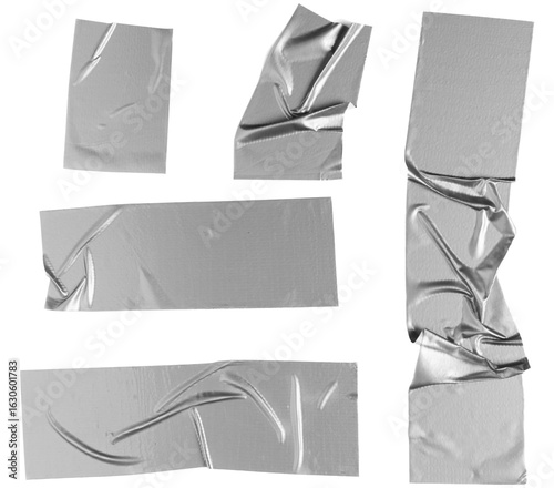 PNG Ripped Silver Duct Tape Pieces Against a Black Background.
