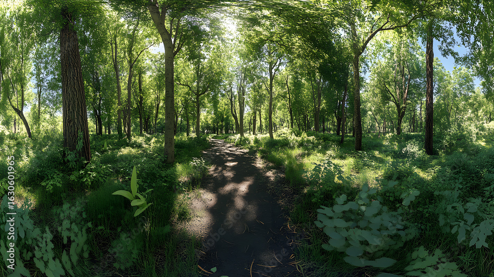 Obraz premium Forest Trail With Mixed Light Summer Biodiv