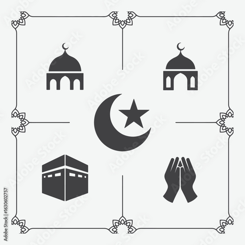 Ramadan and Islam Vector Icons, Islamic Religion Symbols