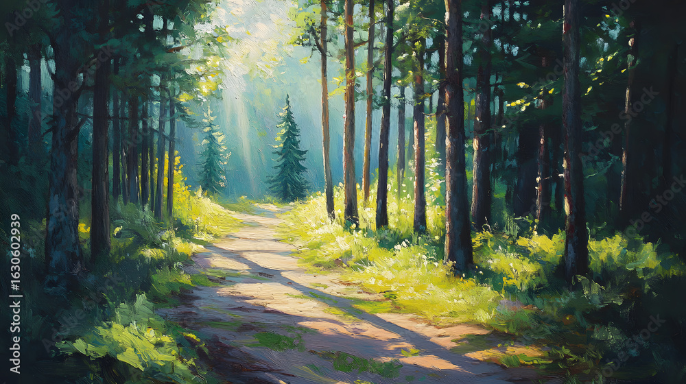 Fototapeta premium Forest Path With Easy Light Summer Stroll