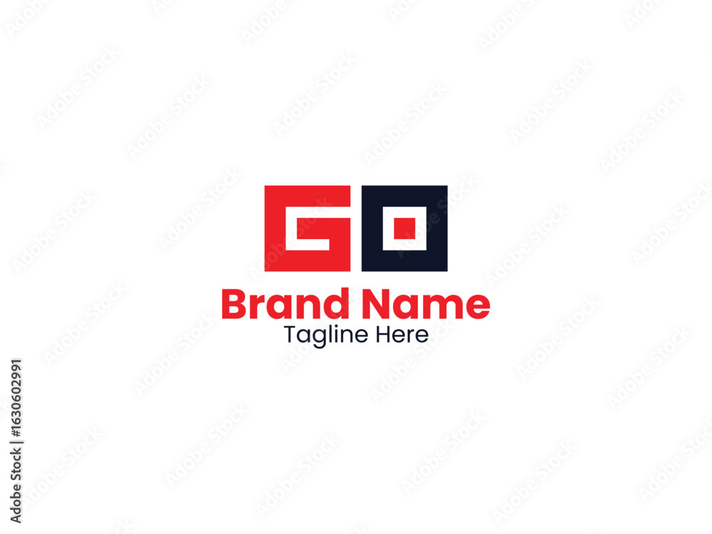Fototapeta premium Red and Black color Vector GO logo design is divided by a line. GO logo template. Initial Letter OG logo, OG letter