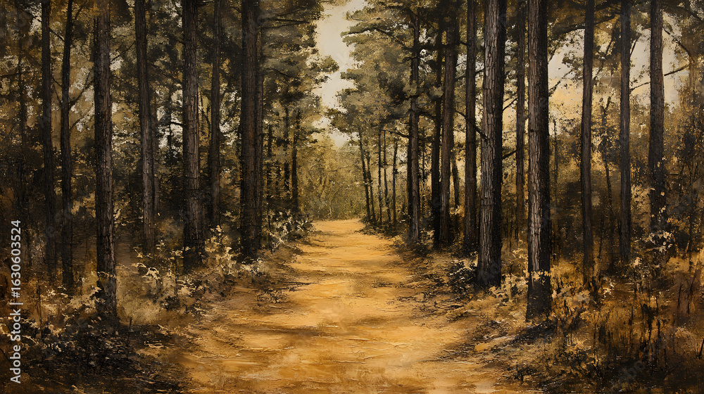 Obraz premium Forest Walkway With Nutty Golden Light Summ
