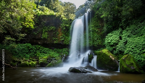 majestic waterfall cascade nature reserve photography lush green environment close up view natural beauty