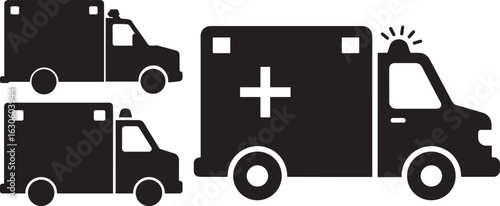 Three ambulance vehicles in silhouette