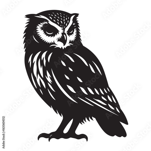 Majestic owl silhouette perched on a branch elegant wildlife art