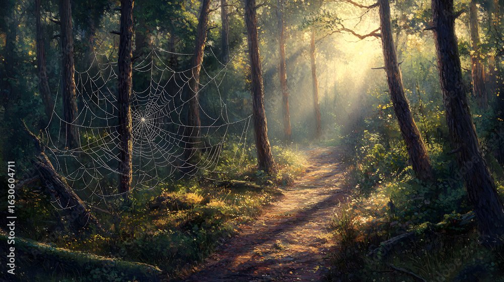 Fototapeta premium Forest Path With Breakfast Sunbeams Summer C48E2Bc4