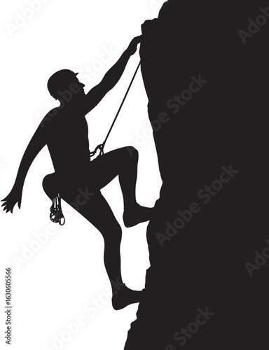 Silhouette of a Rock Climber Ascending a Cliff on Transparent Background Vector Illustration