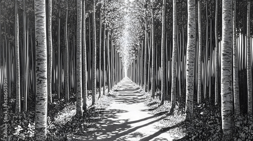 Naklejka premium Forest Path With Bright Vertical Light Summe