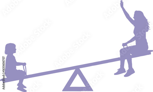 Silhouette of child and adult on seesaw with arm raised in the air