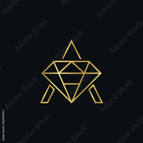 An elegant logo of a geometric diamond with the letter 'A' subtly integrated into its facets. The golden line art on a dark background conveys luxury, exclusivity, and premium quality.
