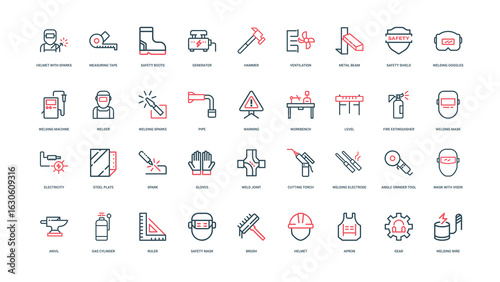building industry welding work icon set, Safety goggle,s Welding shield, machine Welder
