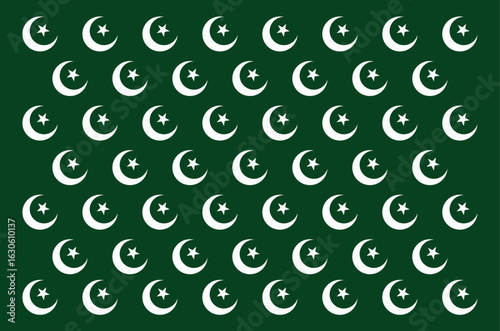Independence Day Pattern with Crescent Moon and Star Symbols on Green Background