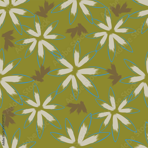 monochrome color a solid simple small chamomile flower with stalk leaves, all over vector design with bright solid background illustration digital image for textile printing factory