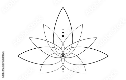 Sacred Lotus flower, line art floral ornament, logo design. Flower blossom symbol of yoga, spa, beauty salon, cosmetics, relax, brand style. Vector isolated on white background
