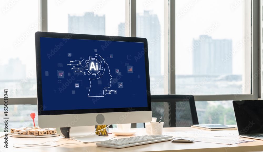 Fototapeta premium Generative AI virtual assistant tools for prompt engineer and user for ease of engage artificial intelligence AI technology help people to work with generative AI functions by prompting the AI brisk