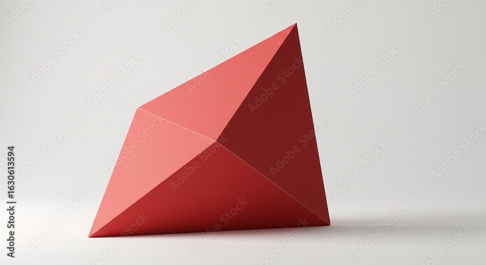 A red geometric shape on a white surface in a studio shot A red geometric shape on a white surface in a studio shot