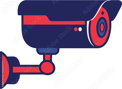 Surveillance camera vector illustration with red and dark blue colors security monitoring device 