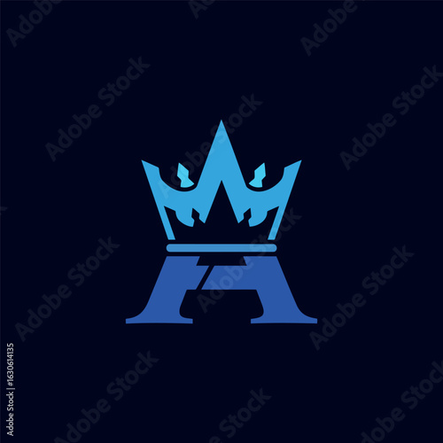 A strong and majestic logo featuring the letter 'A' with a crown. The cool blue tones convey trust, power, and premium quality in a professional and authoritative design.