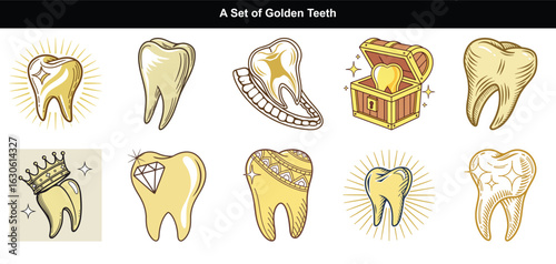 Collection of Unique Golden Tooth Illustrations and Graphics
