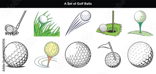 Collection of golf ball illustrations and golf related graphics