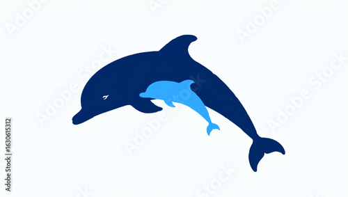 Dolphin with Baby Dolphin Blue Illustration

