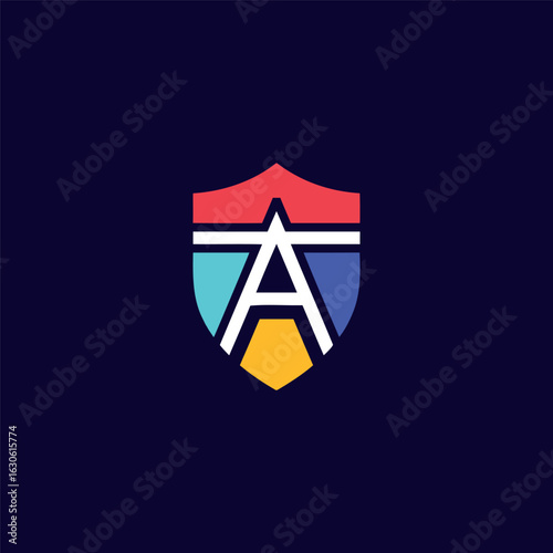 A strong and secure shield logo with a stylized letter 'A' at its center. The colorful geometric design and bold outlines suggest protection, corporate identity, and modern solutions.