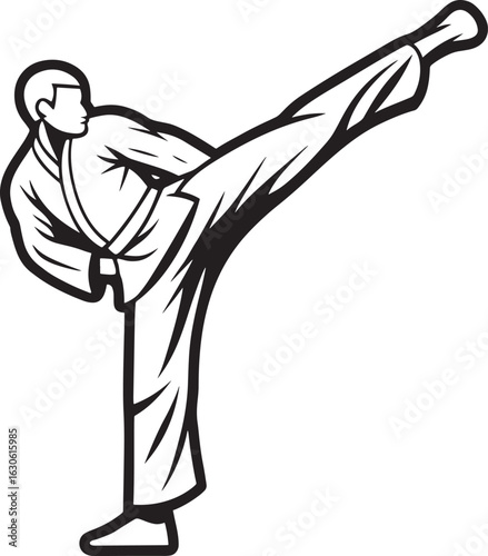Martial artist executing a powerful high kick