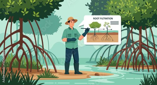 Mangrove Root System Explains Water Filtration Process With Diagram
