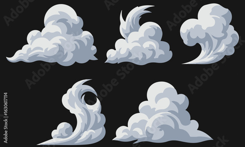 Dynamic Cartoon Visual Effects: A Vector Collection of Smoke, Explosions, Swirls, and Dust Clouds for Comics, Animations, and Action-Packed Graphic Design