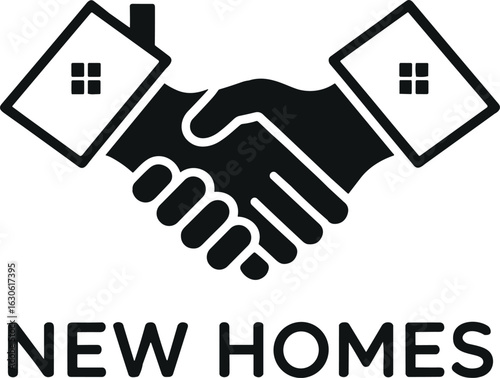 Modern Minimalist Black and White Handshake New Homes Real Estate Logo