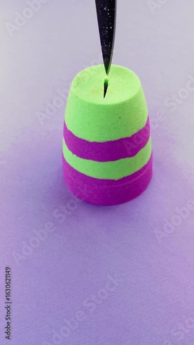 Very Satisfying and Relaxing Kinetic Sand ASMR video. Cutting anti stress macro close up colorful Kinetic Sand with a Knife. ASMR sounds.