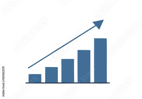 A blue bar graph illustrating increasing growth and upward progress, with an arrow.