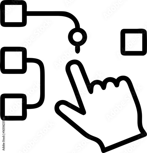 A clean modern graphic icon featuring a stylized hand interacting with a drag and drop interface element perfect for digital user experience and software applications
