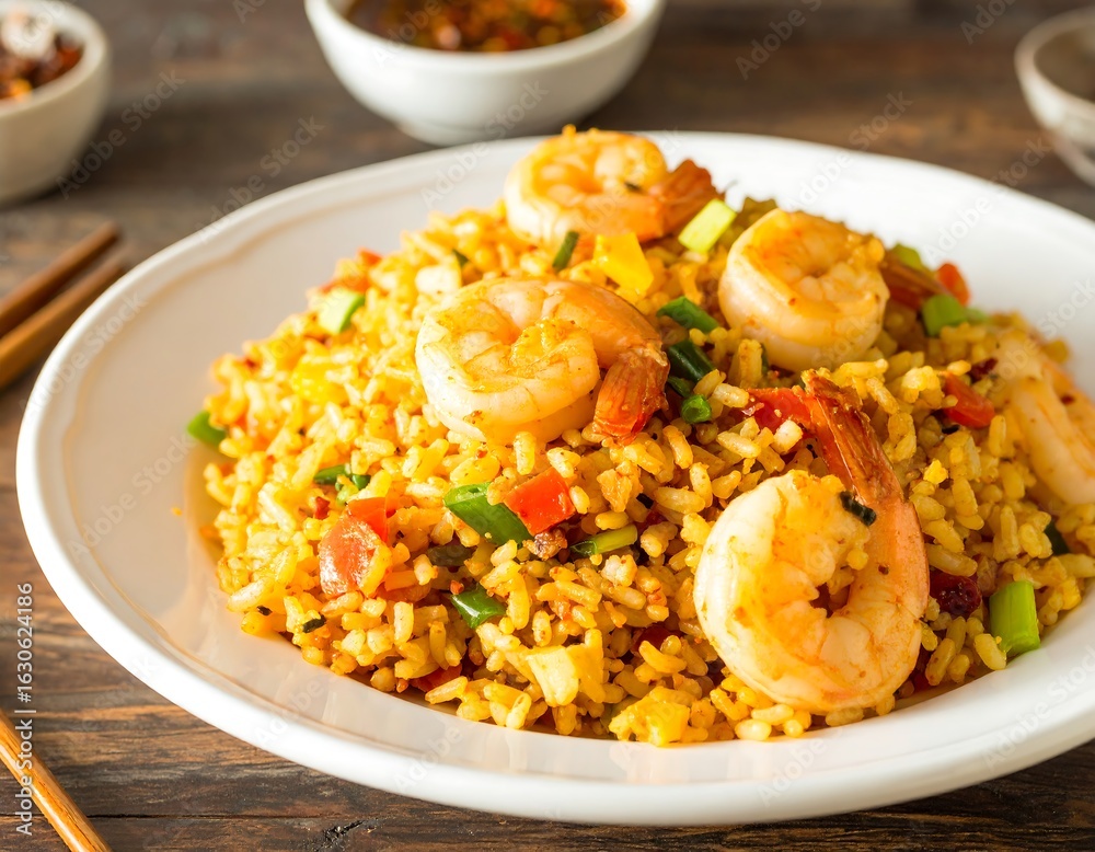 Fried rice with shrimp on a plate Fried rice with shrimp on a plate