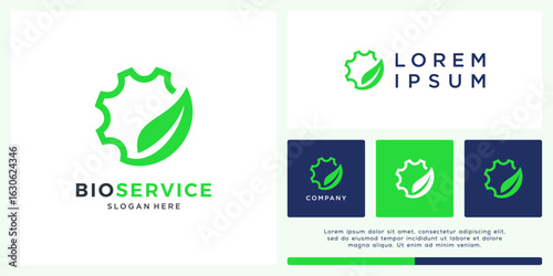 bio service logo design with gear and leaf