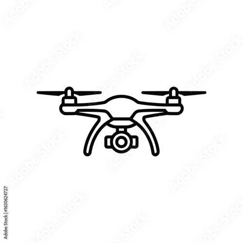 Drone quadcopter with camera gimbal line art icon aerial aircraft