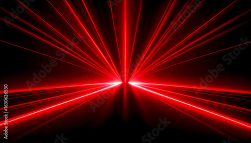 Crossed beams of red spectrum light on a black background